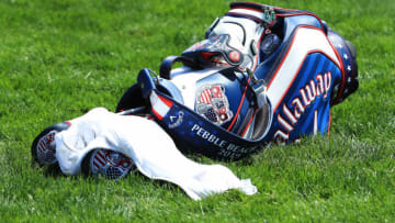 PEBBLE BEACH, CALIFORNIA - JUNE 10: A detailed view of a Callaway golf bag is seen during a practice round prior to the 2019 U.S. Open at Pebble Beach Golf Links on June 10, 2019 in Pebble Beach, California. (Photo by Andrew Redington/Getty Images)
