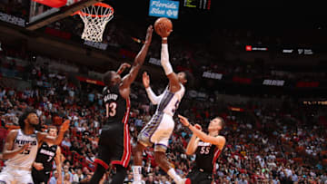 MIAMI, FL - JANUARY 20: De'Aaron Fox #5 of the Sacramento Kings shoots the ball against the Miami Heat on January 20, 2020 at American Airlines Arena in Miami, Florida. NOTE TO USER: User expressly acknowledges and agrees that, by downloading and or using this Photograph, user is consenting to the terms and conditions of the Getty Images License Agreement. Mandatory Copyright Notice: Copyright 2020 NBAE (Photo by Issac Baldizon/NBAE via Getty Images)