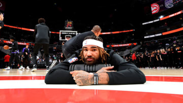 ATLANTA, GA - November 1: Willie Cauley-Stein #00 of the Sacramento Kings warms up prior to a game against the Atlanta Hawks on November 1, 2018 at State Farm Arena in Atlanta, Georgia. NOTE TO USER: User expressly acknowledges and agrees that, by downloading and/or using this Photograph, user is consenting to the terms and conditions of the Getty Images License Agreement. Mandatory Copyright Notice: Copyright 2018 NBAE (Photo by Scott Cunningham/NBAE via Getty Images)