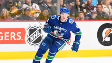 VANCOUVER, BC - MARCH 2: Brock Boeser #6 of the Vancouver Canucks skates up ice during their NHL game against the Nashville Predators at Rogers Arena on March 2, 2018 in Vancouver, British Columbia, Canada. Nashville won 4-3. (Photo by Derek Cain/NHLI via Getty Images)