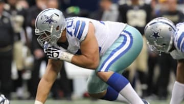 Dec 23, 2012; Arlington, TX, USA; Dallas Cowboys defensive tackle Tyrone Crawford (70) lines up before a play against the New Orleans Saints at Cowboys Stadium. The Saints beat the Cowboys 34-31 in overtime. Mandatory Credit: Tim Heitman-USA TODAY Sports