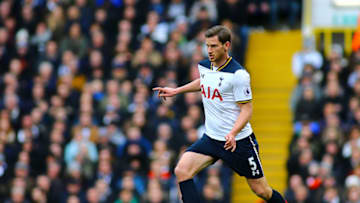 February 26th 2017, White Hart Lane, Tottenham, London, England; Premier League football, Tottenham Hotspur versus Stoke City; Jan Vertonghen of Tottenham brings the ball forward (Photo by Mark Kerton/Action Plus via Getty Images)
