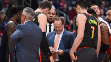 LOS ANGELES, CA - JANUARY 8: Mike Budenholzer of the Atlanta Hawks coaches against the LA Clippers on January 8, 2018 at STAPLES Center in Los Angeles, California. NOTE TO USER: User expressly acknowledges and agrees that, by downloading and/or using this photograph, user is consenting to the terms and conditions of the Getty Images License Agreement. Mandatory Copyright Notice: Copyright 2018 NBAE (Photo by Adam Pantozzi/NBAE via Getty Images)