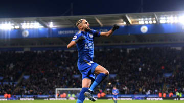 LEICESTER, ENGLAND - JANUARY 20: Riyad Mahrez of Leicester City celebrates scoring his side's second goal during the Premier League match between Leicester City and Watford at The King Power Stadium on January 20, 2018 in Leicester, England. (Photo by Laurence Griffiths/Getty Images)