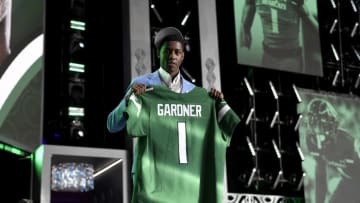 Ahmad Gardner poses onstage after being selected fourth by the New York Jets during round one of the 2022 NFL Draft on April 28, 2022 in Las Vegas, Nevada. (Photo by David Becker/Getty Images)