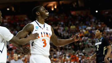 AUSTIN, TX - MARCH 22: Brandon Paul #3 of the Illinois Fighting Illini celebrates during the game against the Colorado Buffaloes during the second round of the 2013 NCAA Men's Basketball Tournament at The Frank Erwin Center on March 22, 2013 in Austin, Texas. (Photo by Stephen Dunn/Getty Images)