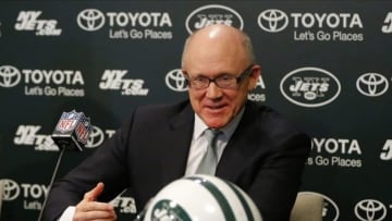 Jan 8, 2013; Florham Park, NJ, USA; New York Jets owner Woody Johnson reviews the 2012 season and address changes for 2013 at the New York Jets Training Facility. Mandatory Credit: Jim O
