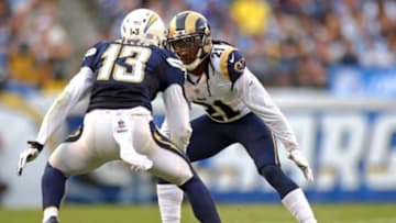 Nov 23, 2014; San Diego, CA, USA; St. Louis Rams cornerback Janoris Jenkins (21) defends San Diego Chargers wide receiver Keenan Allen (13) during the fourth quarter at Qualcomm Stadium. Mandatory Credit: Jake Roth-USA TODAY Sports