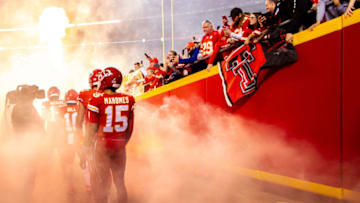 Kansas City Chiefs quarterback Patrick Mahomes (15) waiting to be introduced prior to the NFL football game (Photo by William Purnell/Icon Sportswire via Getty Images)
