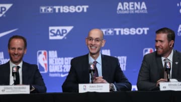 MEXICO CITY, MEXICO - DECEMBER 7: Gilberto Hernandez, President of the Mexican Basketball Federation, NBA Commissioner Adam Silver along with Alfredo Castillo, Director of the National Finance and Sports and Culture during a press conference prior to of the Oklahoma City Thunder against the Brooklyn Nets as part of the NBA Mexico Games 2017 on December 7, 2017 at the Arena Ciudad de México in Mexico City, Mexico. NOTE TO USER: User expressly acknowledges and agrees that, by downloading and/or using this photograph, user is consenting to the terms and conditions of the Getty Images License Agreement. Mandatory Copyright Notice: Copyright 2017 NBAE (Photo by Joe Murphy/NBAE via Getty Images)