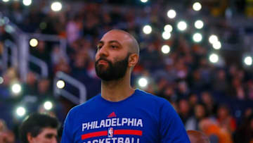 Dec 26, 2015; Phoenix, AZ, USA; Philadelphia 76ers guard Kendall Marshall (5) against the Phoenix Suns at Talking Stick Resort Arena. Mandatory Credit: Mark J. Rebilas-USA TODAY Sports