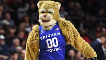 LAS VEGAS, NV - MARCH 05: Brigham Young Cougars mascot Cosmo the Cougar walks on the court during the team's semifinal game of the West Coast Conference basketball tournament against the Saint Mary's Gaels at the Orleans Arena on March 5, 2018 in Las Vegas, Nevada. The Cougars won 85-72. (Photo by Ethan Miller/Getty Images)
