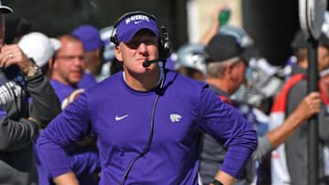 MANHATTAN, KS - OCTOBER 26: Head coach Chris Klieman of the Kansas State Wildcats looks on during the second half against the Oklahoma Sooners at Bill Snyder Family Football Stadium on October 26, 2019 in Manhattan, Kansas. (Photo by Peter G. Aiken/Getty Images)