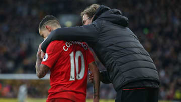 HULL, ENGLAND - FEBRUARY 04: Philippe Coutinho of Liverpool and Jurgen Klopp manager / head coach of Liverpool during the Premier League match between Hull City and Liverpool at KCOM Stadium on February 4, 2017 in Hull, England. (Photo by Robbie Jay Barratt - AMA/Getty Images)