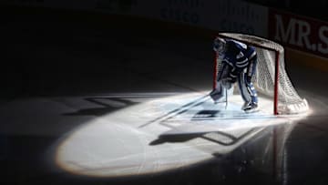 TORONTO, ON- JUNE 3 - Toronto Marlies goaltender Garret Sparks (40) is introduced as the Toronto Marlies lose 2-1 to the Texas Stars in game two of the AHL Calder Cup Finals at Ricoh Coliseum in Toronto. June 3, 2018. The series is tied at a game a piece. (Steve Russell/Toronto Star via Getty Images)