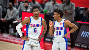 DETROIT, MICHIGAN - MARCH 29: Hamidou Diallo #6 of the Detroit Pistons (Photo by Nic Antaya/Getty Images)