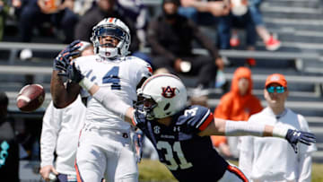 Auburn footballApr 9, 2022; Auburn, AL, USA; Auburn Tigers linebacker Powell Gordon (31) breaks up a pass intended for running back Tank Bigsby (4) during the Spring game at Jordan-Hare Stadium. Mandatory Credit: John Reed-USA TODAY Sports