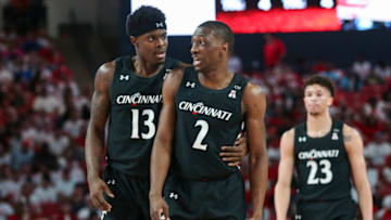 Cincinnati Bearcats forward Tre Scott and guard Keith Williams react after a play against the Houston Cougars at Fertitta Center. USA Today.