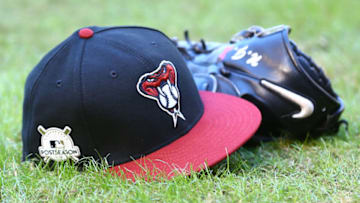 PHOENIX, AZ - OCTOBER 02: Arizona Diamondbacks hats sport the "POSTSEASON" emblem during the team workout on October 2, 2017 at Chase Field in Phoenix, Arizona (Photo by Adam Bow/Icon Sportswire via Getty Images)
