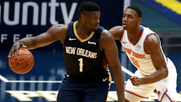 Duke basketball teammates Zion Williamson and RJ Barrett (Photo by Sean Gardner/Getty Images)