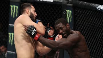 SANTIAGO, CHILE - MAY 19: (L-R) Dominick Reyes punches Jared Cannonier in their light heavyweight bout during the UFC Fight Night event at Movistar Arena on May 19, 2018 in Santiago, Chile. (Photo by Buda Mendes/Zuffa LLC/Zuffa LLC via Getty Images)