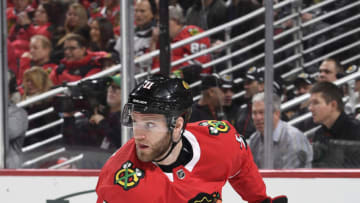 CHICAGO, IL - JANUARY 05: Cody Franson #11 of the Chicago Blackhawks skates in the first period against the Vegas Golden Knights at the United Center on January 5, 2018 in Chicago, Illinois. The Vegas Golden Knights defeated the Chicago Blackhawks 5-4. (Photo by Bill Smith/NHLI via Getty Images)