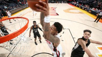 SALT LAKE CITY, UT - JULY 3: John Collins #20 of the Atlanta Hawks goes up for a dunk against the San Antonio Spurs during the 2018 Utah Summer League on July 3, 2018 at Vivint Smart Home Arena in Salt Lake City, Utah. NOTE TO USER: User expressly acknowledges and agrees that, by downloading and or using this Photograph, User is consenting to the terms and conditions of the Getty Images License Agreement. Mandatory Copyright Notice: Copyright 2018 NBAE (Photo by Joe Murphy/NBAE via Getty Images)