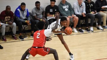 Augusta's Isaiah Evans (0) moves past CP3Õs Drake Powell (2) during the The Skill Factory and CP3 game at Peach Jam in North Augusta, S.C., on Wednesday, July 20, 2022. TSF defeated CP3 59-58.Sports Peach Jam The Skill Factory V Cp3