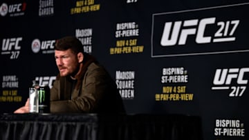 NEW YORK, NY - NOVEMBER 04: Michael Bisping of England speaks to the media during the UFC 217 post fight press conference event inside Madison Square Garden on November 4, 2017 in New York City. (Photo by Jeff Bottari/Zuffa LLC/Zuffa LLC via Getty Images)