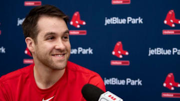 FT. MYERS, FL - MARCH 6: Collin McHugh #46 of the Boston Red Sox speaks to the media during a press conference before a Grapefruit League game against the Atlanta Braves on March 6, 2020 at jetBlue Park at Fenway South in Fort Myers, Florida. (Photo by Billie Weiss/Boston Red Sox/Getty Images)