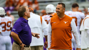 Gary Patterson, Steve Sarkisian, Texas Football Mandatory Credit: Kevin Jairaj-USA TODAY Sports