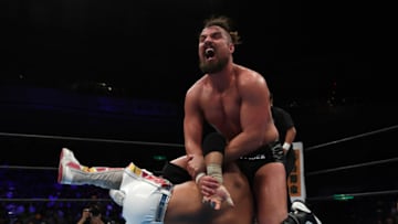 TOKYO, JAPAN - OCTOBER 08: KUSHIDA and Marty Scurll compete during the King of Pro-Wresting at Ryogoku Kokugikan on October 8, 2018 in Tokyo, Japan. (Photo by Etsuo Hara/Getty Images)
