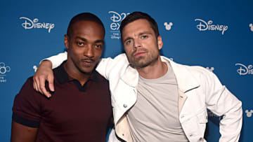 ANAHEIM, CALIFORNIA - AUGUST 23: (L-R) Anthony Mackie and Sebastian Stan of 'The Falcon and The Winter Soldier' took part today in the Disney+ Showcase at Disney’s D23 EXPO 2019 in Anaheim, Calif. 'The Falcon and The Winter Soldier' will stream exclusively on Disney+, which launches November 12. (Photo by Alberto E. Rodriguez/Getty Images for Disney)