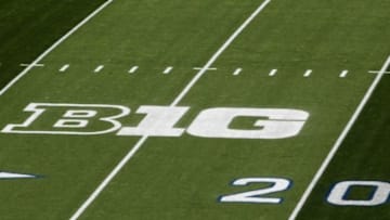 Oct 12, 2013; University Park, PA, USA; A general view of the Big Ten logo prior to the game between the Penn State Nittany Lions and the Michigan Wolverines at Beaver Stadium. Mandatory Credit: Matthew O