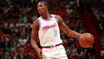 MIAMI, FL - MARCH 10: Josh Richardson #0 of the Miami Heat handles the ball against the Washington Wizards on March 10, 2018 at American Airlines Arena in Miami, Florida. NOTE TO USER: User expressly acknowledges and agrees that, by downloading and or using this Photograph, user is consenting to the terms and conditions of the Getty Images License Agreement. Mandatory Copyright Notice: Copyright 2018 NBAE (Photo by Issac Baldizon/NBAE via Getty Images)