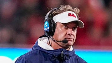 Nov 11, 2023; Athens, Georgia, USA; A Mississippi Rebels head coach Lane Kiffin on the sideline against the Georgia Bulldogs during the second half at Sanford Stadium. Mandatory Credit: Dale Zanine-USA TODAY Sports