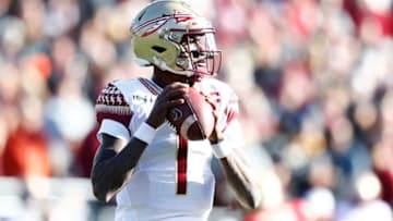 CHESTNUT HILL, MASSACHUSETTS - NOVEMBER 09: Quarterback James Blackman #1 of the Florida State Seminoles looks to pass during the second quarter of the game against the Boston College Eagles at Alumni Stadium on November 09, 2019 in Chestnut Hill, Massachusetts. (Photo by Omar Rawlings/Getty Images)
