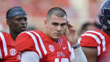 Oct 1, 2016; Oxford, MS, USA; Mississippi Rebels quarterback Chad Kelly (10) waits on the field before the game against the Memphis Tigers at Vaught-Hemingway Stadium. Mandatory Credit: Matt Bush-USA TODAY Sports