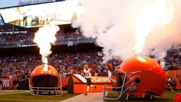 Aug 23, 2014; Cleveland, OH, USA; Cleveland Browns outside linebacker Barkevious Mingo (51) during player introductions before the game against the St. Louis Rams at FirstEnergy Stadium. Mandatory Credit: Rick Osentoski-USA TODAY Sports