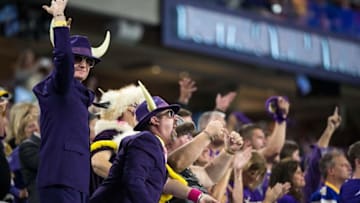 Oct 3, 2016; Minneapolis, MN, USA; Minnesota Vikings celebrate during the fourth quarter against the New York Giants at U.S. Bank Stadium. The Vikings defeated the Giants 24-10. Mandatory Credit: Brace Hemmelgarn-USA TODAY Sports