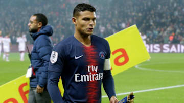 PARIS, FRANCE - OCTOBER 7: Thiago Da Silva of Paris Saint Germain during the French League 1 match between Paris Saint Germain v Olympique Lyon at the Parc des Princes on October 7, 2018 in Paris France (Photo by Jeroen Meuwsen/Soccrates/Getty Images)