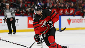 BUFFALO, NY - JANUARY 4: Jordan Kyrou #25 of Canada during the IIHF World Junior Championship against Czech Republic at KeyBank Center on January 4, 2018 in Buffalo, New York. Canada beat the Czech Republic 7-2. (Photo by Kevin Hoffman/Getty Images)