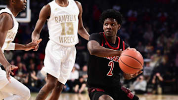 ATLANTA, GEORGIA - JANUARY 19: Darius Perry #2 of the Louisville Cardinals looks for a pass against the Georgia Tech Yellow Jackets at Hank McCamish Pavilion on January 19, 2019 in Atlanta, Georgia. (Photo by Logan Riely/Getty Images)