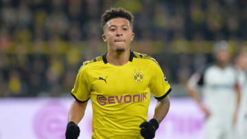 DORTMUND, GERMANY - NOVEMBER 22: Jadon Sancho of Borussia Dortmund looks on during the Bundesliga match between Borussia Dortmund and SC Paderborn 07 at Signal Iduna Park on November 22, 2019 in Dortmund, Germany. (Photo by TF-Images/Getty Images)