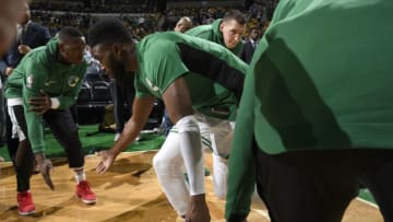 BOSTON, MA - JANUARY 18: Jaylen Brown #7 of the Boston Celtics is introduced before the game against the Philadelphia 76ers on January 18, 2018 at the TD Garden in Boston, Massachusetts. NOTE TO USER: User expressly acknowledges and agrees that, by downloading and/or using this photograph, user is consenting to the terms and conditions of the Getty Images License Agreement. Mandatory Copyright Notice: Copyright 2018 NBAE (Photo by Brian Babineau/NBAE via Getty Images)