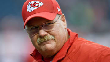 DENVER, CO - OCTOBER 1: Head coach Andy Reid of the Kansas City Chiefs looks on as he walks off the field before a game against the Denver Broncos at Broncos Stadium at Mile High on October 1, 2018 in Denver, Colorado. (Photo by Dustin Bradford/Getty Images)