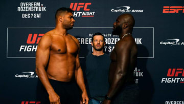 WASHINGTON, DC - DECEMBER 06: (L-R) Alistair Overeem of Netherlands and Jairzinho Rozenstruik of Suriname face off during the UFC Fight Night weigh-in on December 6, 2019 in Washington, DC. (Photo by Jeff Bottari/Zuffa LLC via Getty Images)
