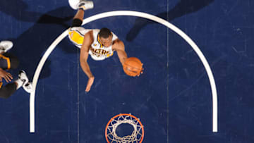 INDIANAPOLIS, IN - APRIL 23: Thaddeus Young #21 of the Indiana Pacers goes up for a lay up against the Cleveland Cavaliers during Game Four of the Eastern Conference Quarterfinals of the 2017 NBA Playoffs on April 23, 2017 at Bankers Life Fieldhouse in Indianapolis, Indiana. NOTE TO USER: User expressly acknowledges and agrees that, by downloading and/or using this photograph, user is consenting to the terms and conditions of the Getty Images License Agreement. Mandatory Copyright Notice: Copyright 2017 NBAE (Photo by Ron Hoskins/NBAE via Getty Images)