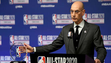 CHICAGO, ILLINOIS - FEBRUARY 15: NBA Commissioner Adam Silver speaks to the media during a press conference at the United Center on February 15, 2020 in Chicago, Illinois. NOTE TO USER: User expressly acknowledges and agrees that, by downloading and or using this photograph, User is consenting to the terms and conditions of the Getty Images License Agreement. (Photo by Stacy Revere/Getty Images)