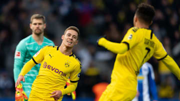 Thorgan Hazard and Jadon Sancho both scored in Borussia Dortmund's win over Hertha Berlin earlier this season (Photo by TF-Images/Getty Images)